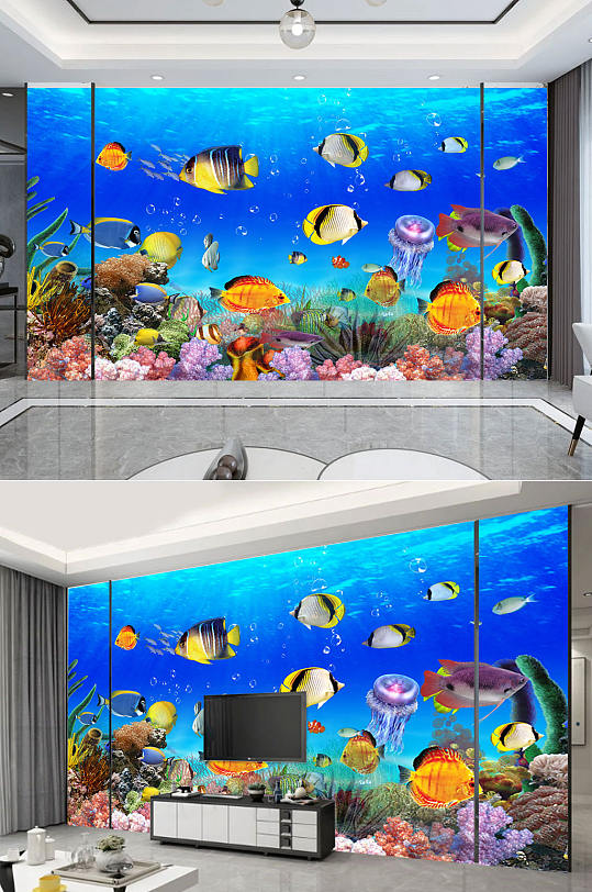 现代时尚海底世界背景墙-众图网