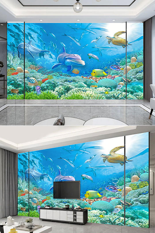 高清梦幻海洋背景墙-众图网