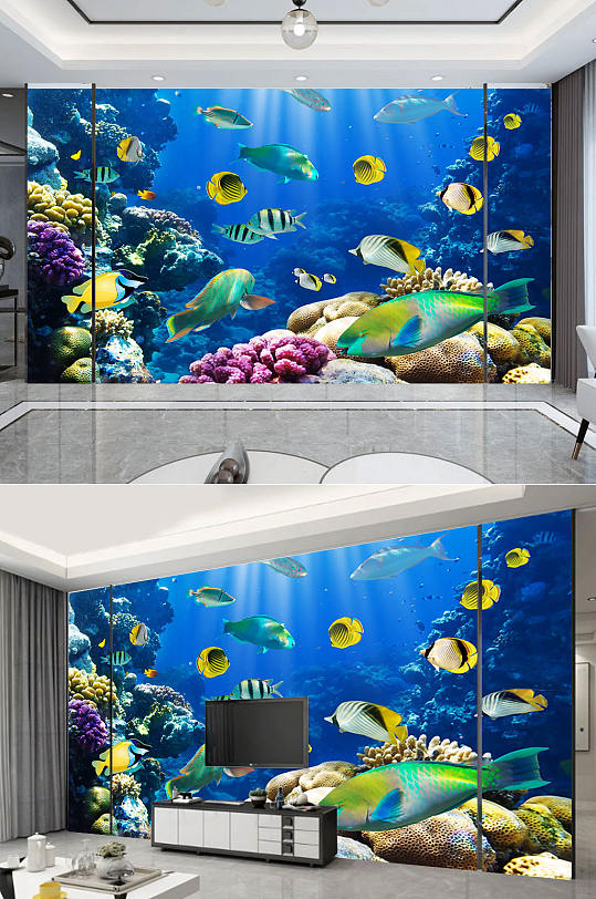 热带海洋生物背景墙-众图网