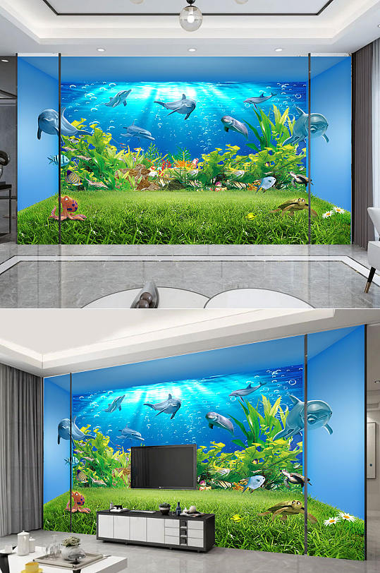 海底清新电视背景墙-众图网