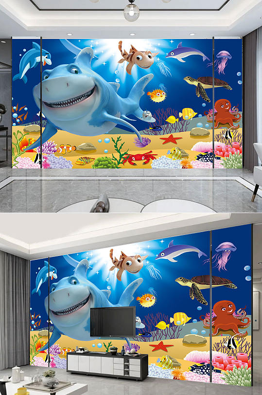 卡通高清海底背景墙-众图网
