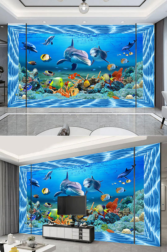 高端海洋世界背景墙-众图网