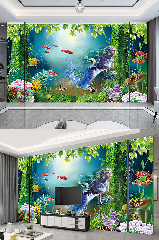 海底美人鱼背景墙-众图网
