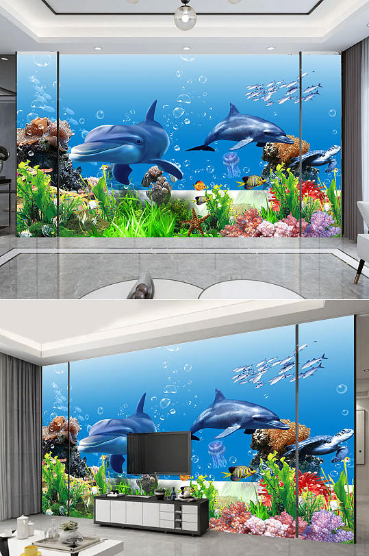 清新高清海底世界背景墙-众图网