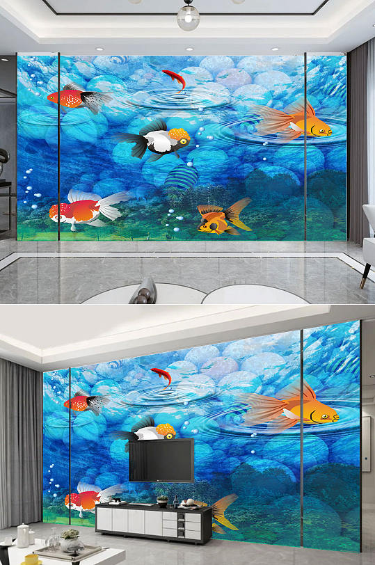 海底金鱼室内背景墙-众图网