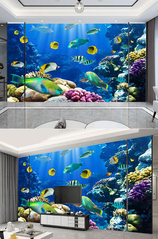 梦幻海洋世界背景墙-众图网