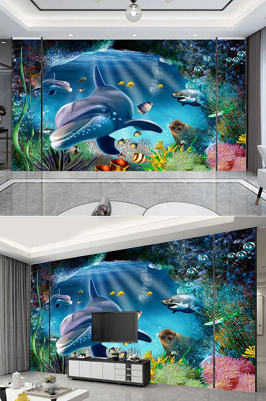 海洋世界室内背景墙-众图网