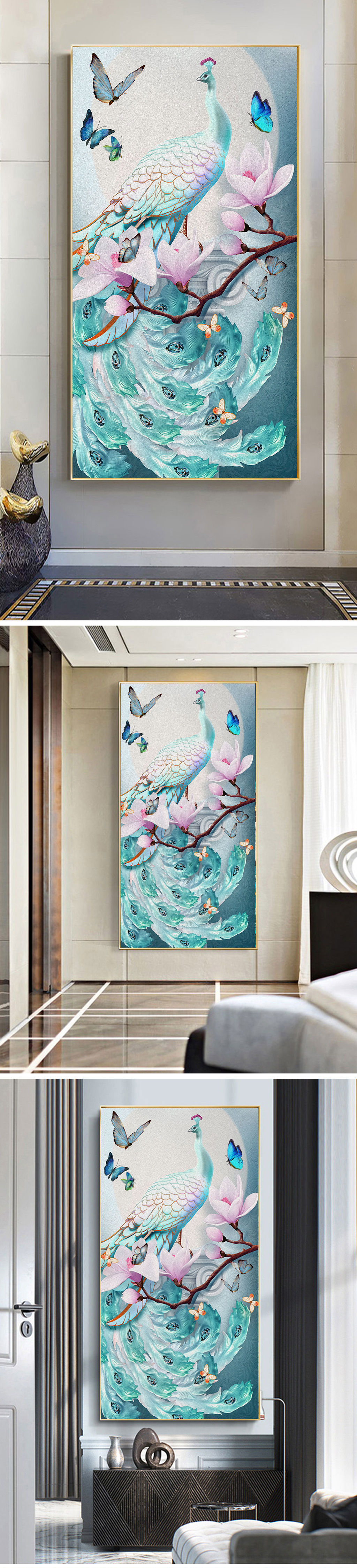 孔雀蝴蝶玄关装饰画素材