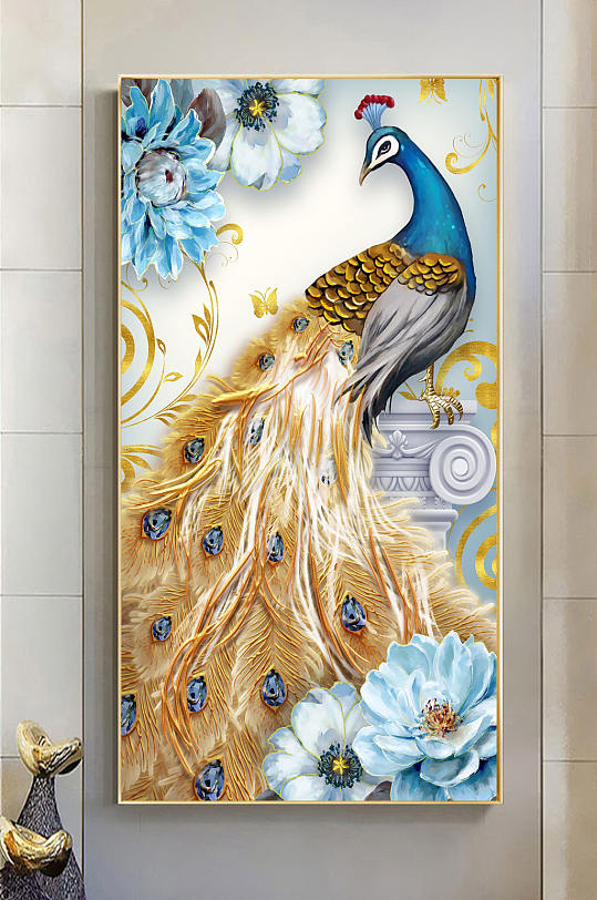孔雀唯美玄关装饰画-众图网