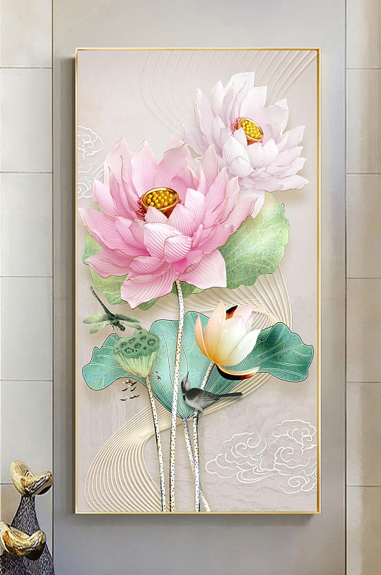 淡雅荷花玄关装饰画-众图网