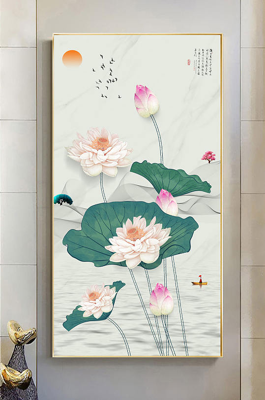 清新荷花玄关装饰画-众图网