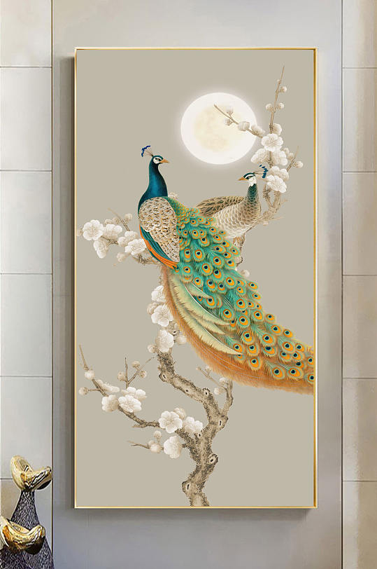 孔雀简约玄关装饰画-众图网