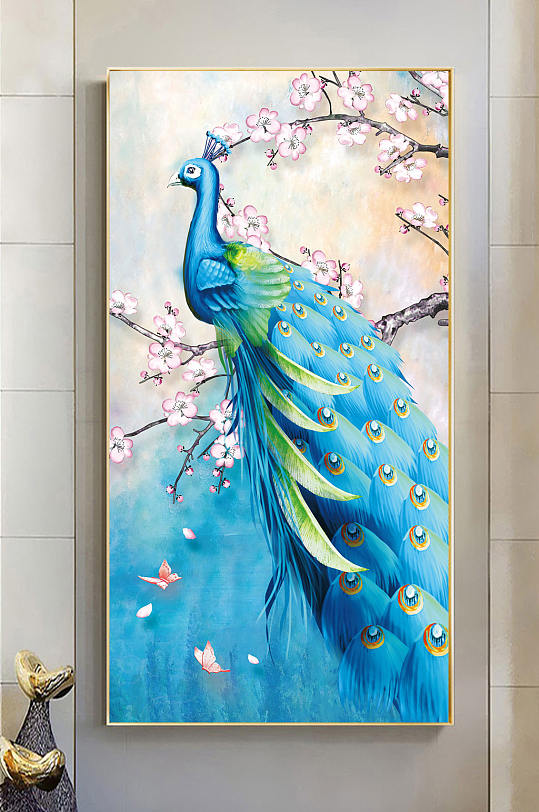 蓝色孔雀玄关装饰画