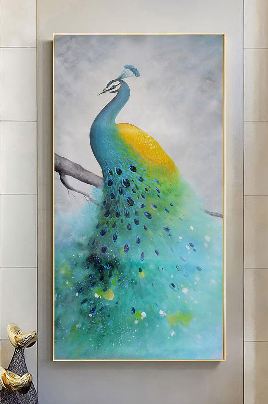 清新孔雀玄关装饰画-众图网