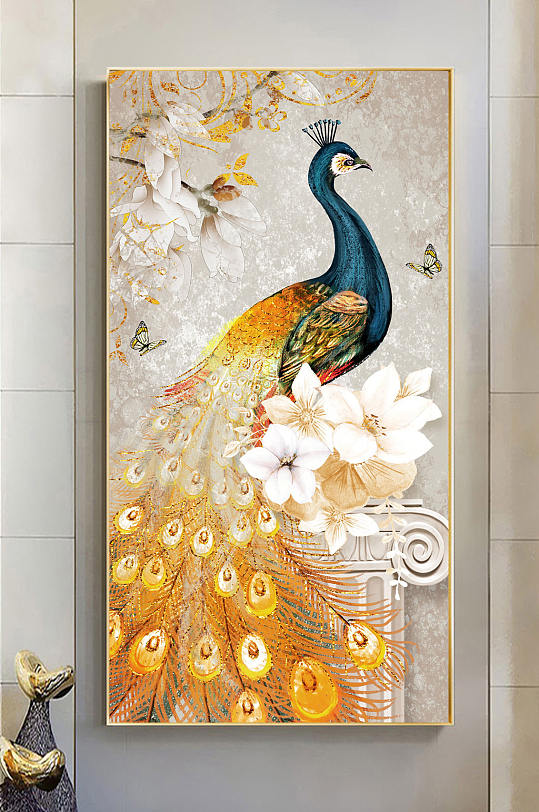 孔雀唯美玄关装饰画