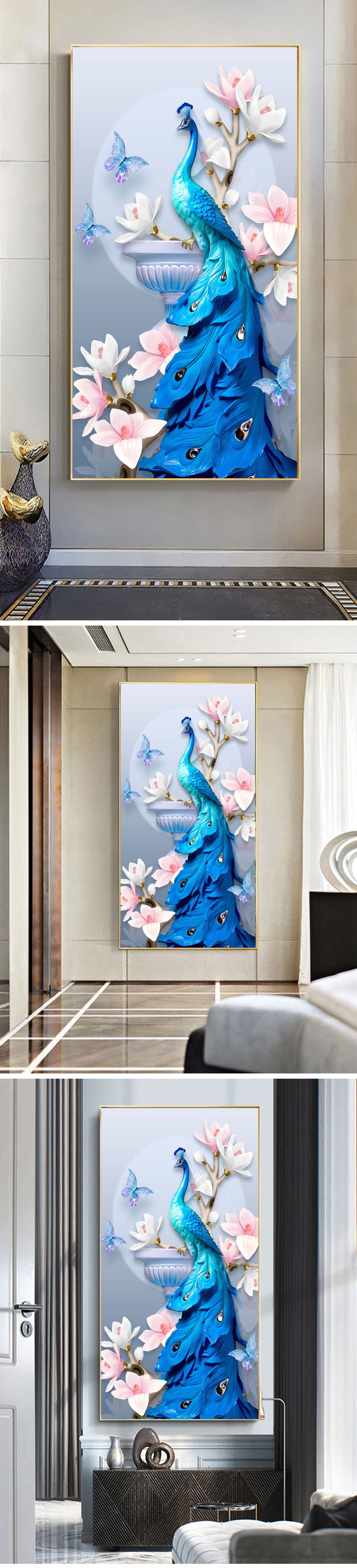孔雀花卉玄关装饰画素材