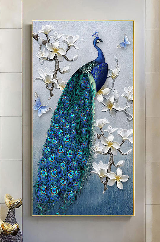 中国风孔雀玄关装饰画