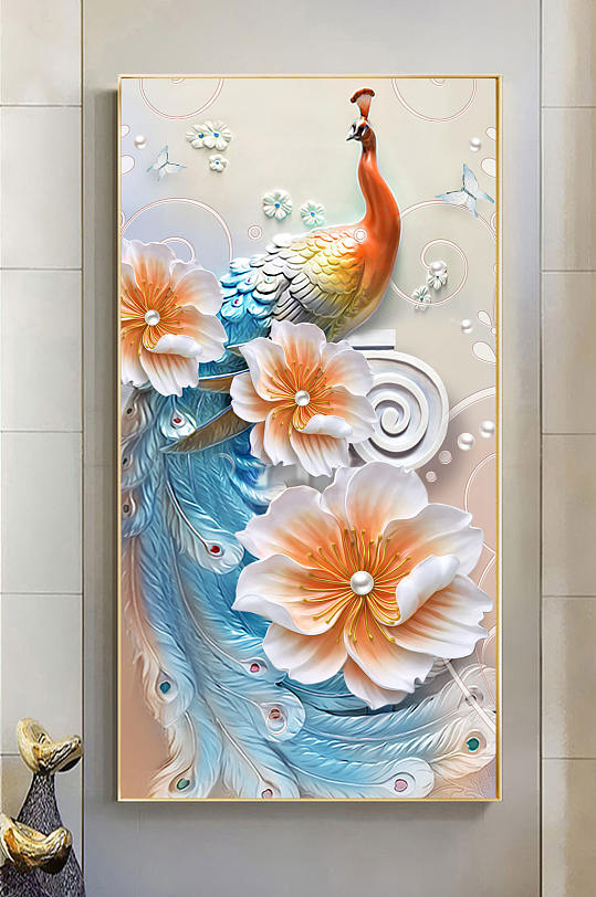 唯美孔雀玄关装饰画