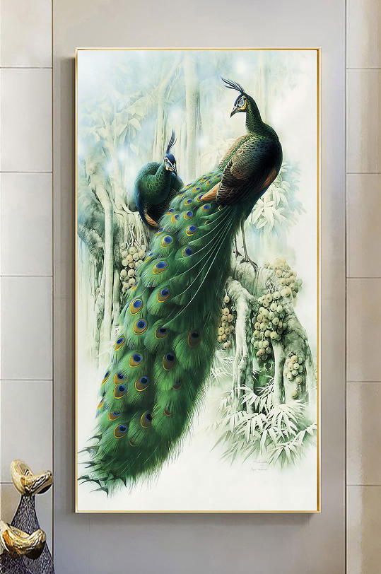 简约风孔雀玄关装饰画-众图网