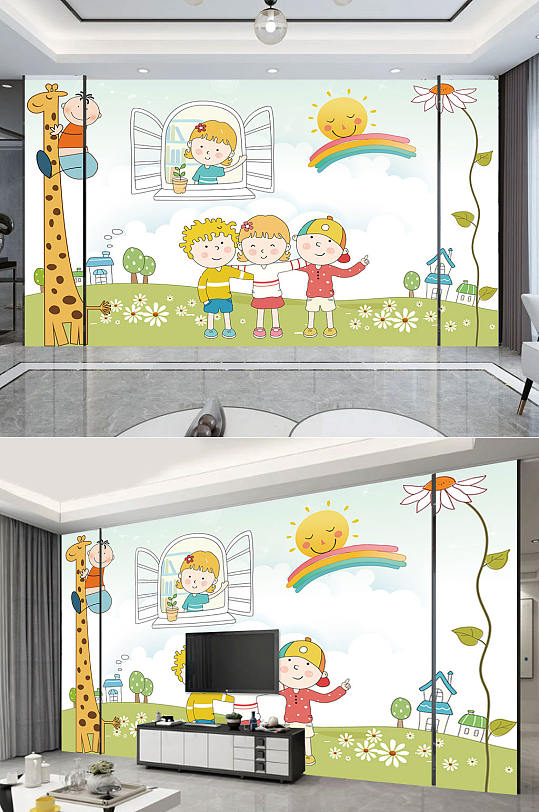 可爱卡通儿童背景墙-众图网