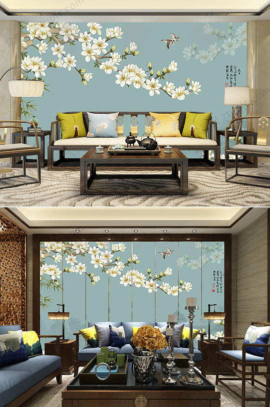 工笔画油画背景墙花鸟-众图网