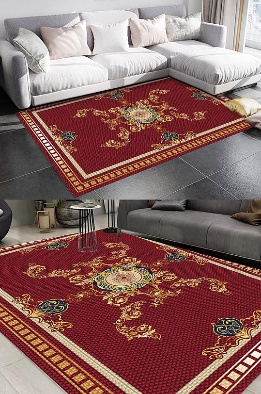 中式花纹地毯平视图-众图网