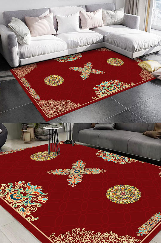 中式边框喜庆花纹地毯-众图网