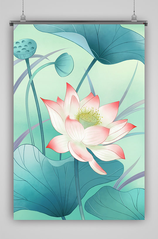 荷花花中式中国风水墨背景莲叶