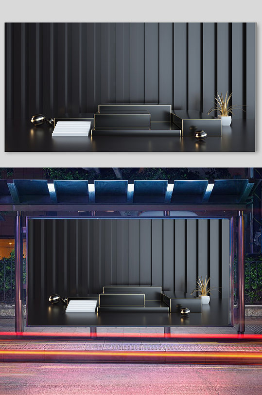 背景立体黑金大气电商展台场景-众图网