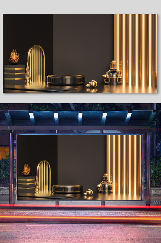 立体电商展台场景背景黑金大气-众图网