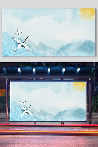 中国风山水水墨中式花鸟梅花背景