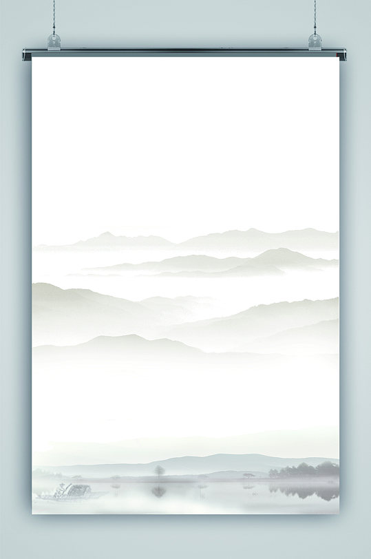 水墨簡(jiǎn)約山水梅邊框背景中國(guó)風(fēng)