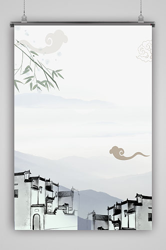 简约山水梅中国风水墨边框背景