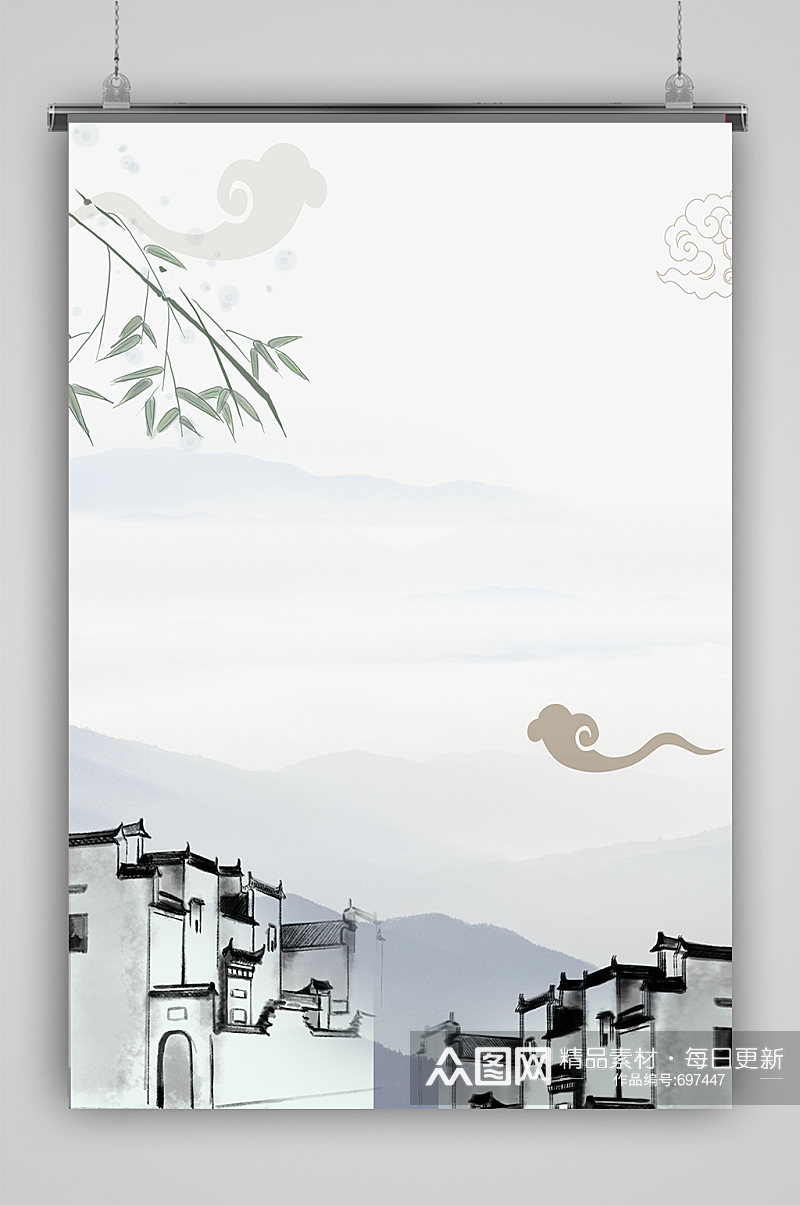 简约山水梅中国风水墨边框背景素材