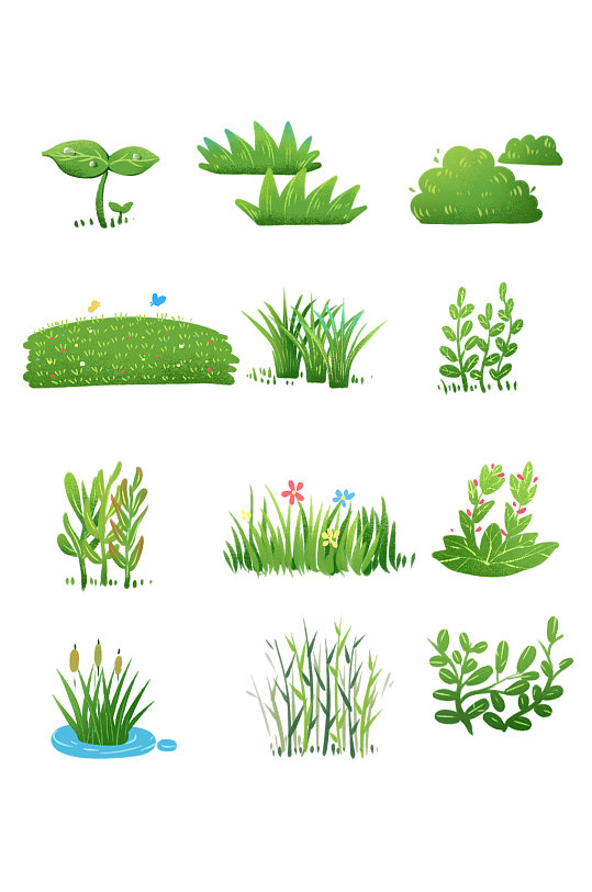 水彩绘画小草元素