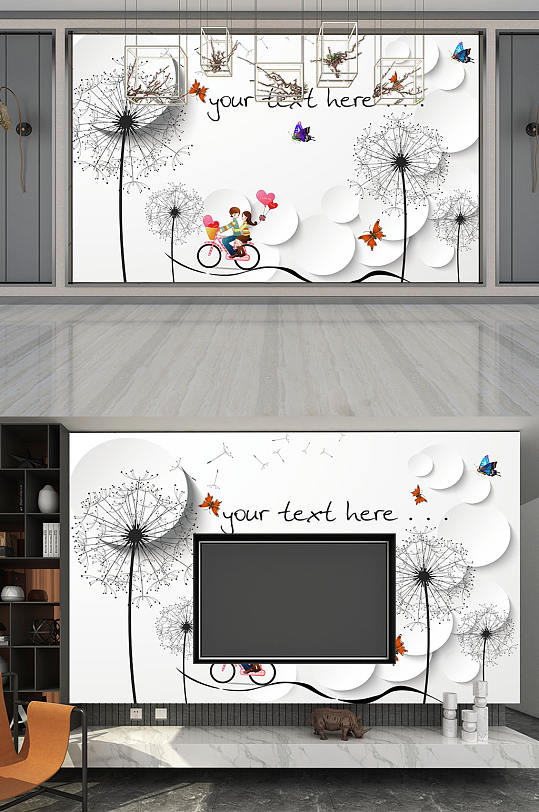 唯美蒲公英 简约背景墙-众图网