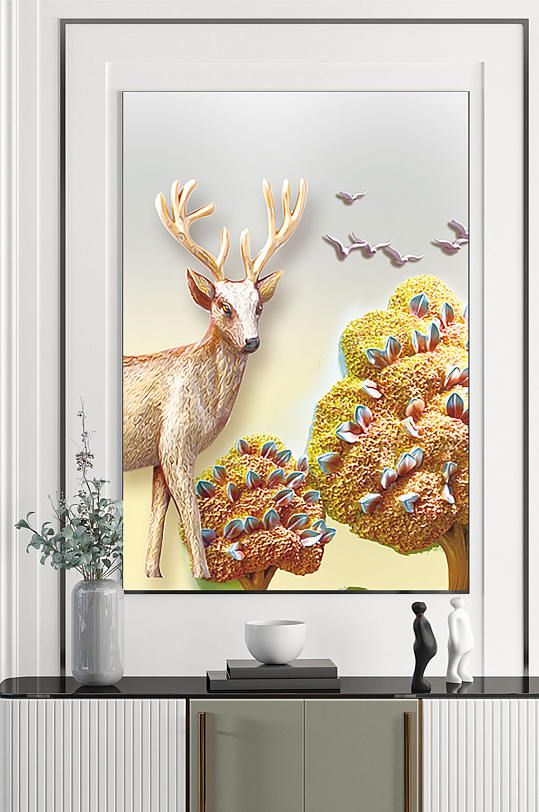 走廊壁画 鹿装饰画