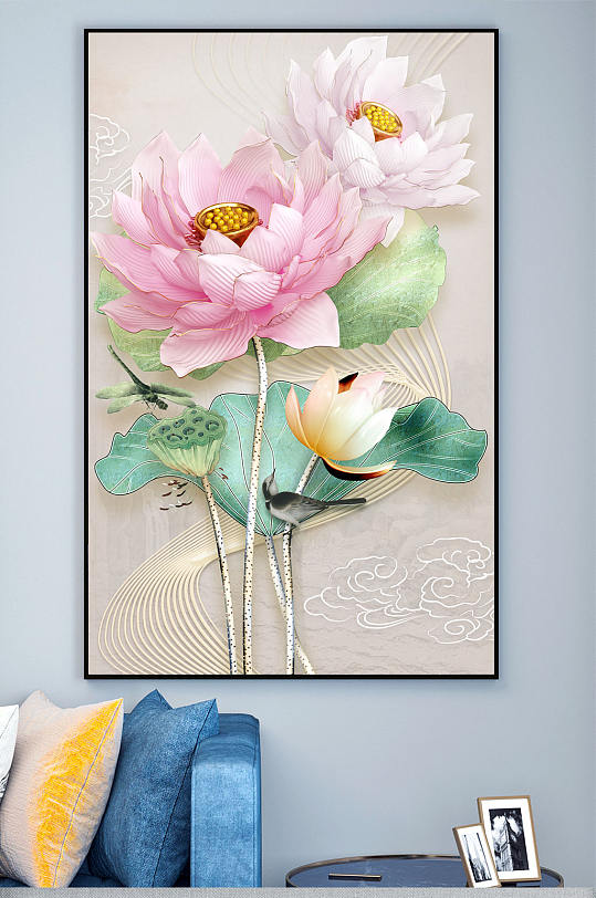 荷花 电视背景墙 装饰画-众图网