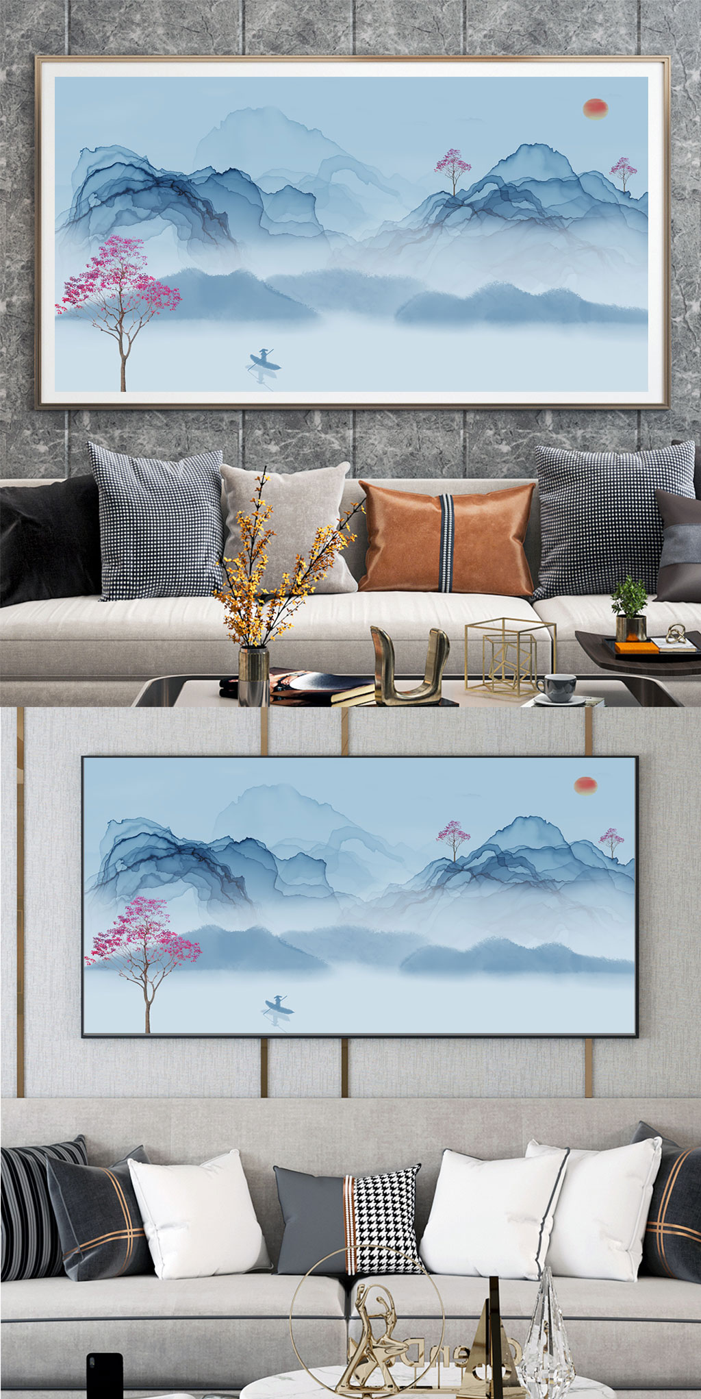 山水倒影山脉装饰画素材