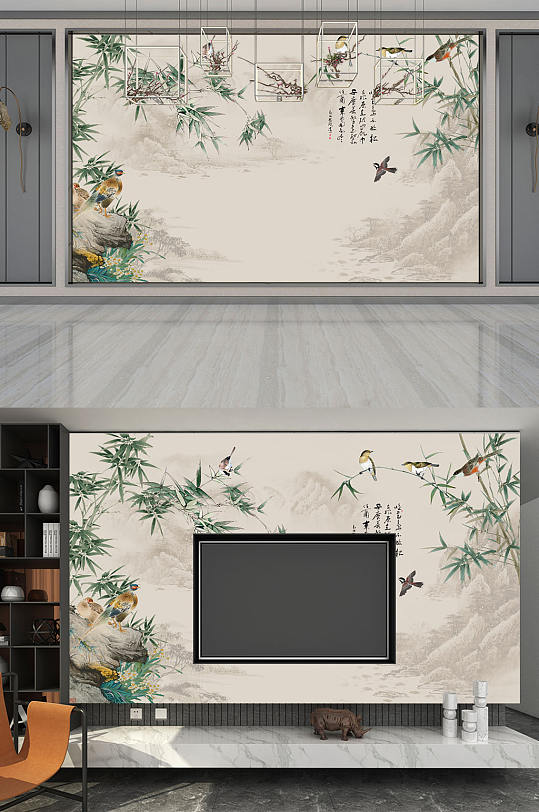 工竹画 中式背景墙-众图网