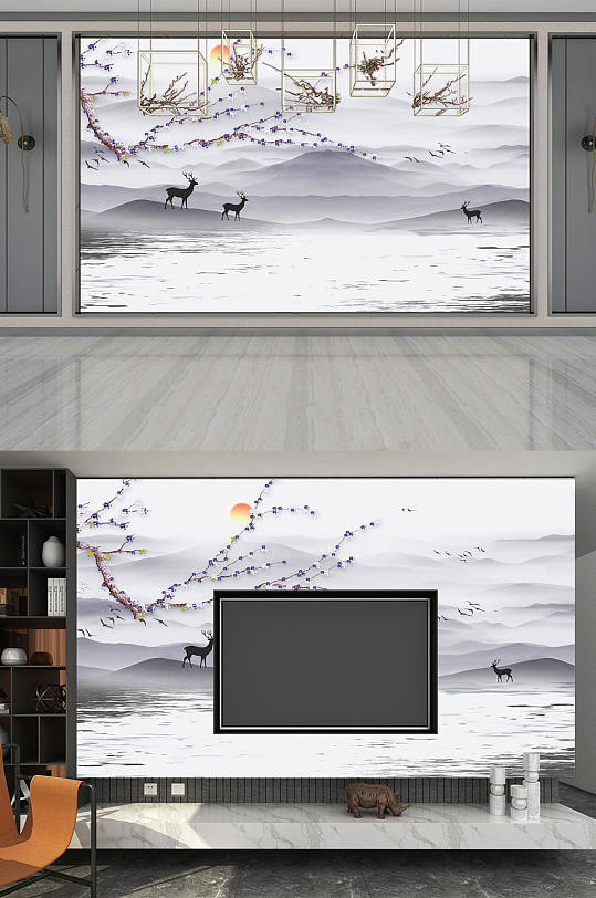 树木 梅花沙发背景墙