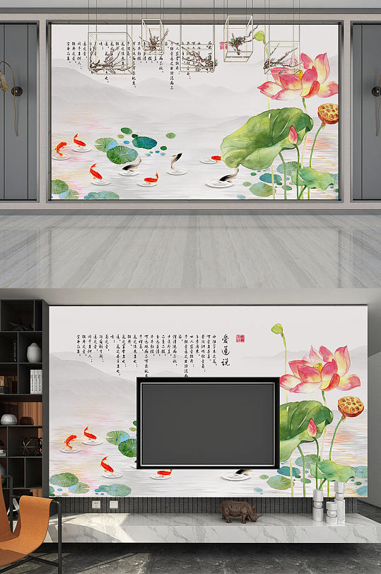 会所挂画中国风背景墙-众图网