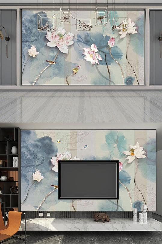 花开富贵荷花手绘中国风