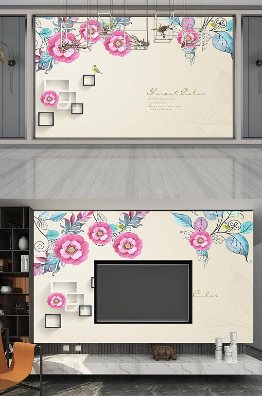 裝修背景墻 水彩花朵