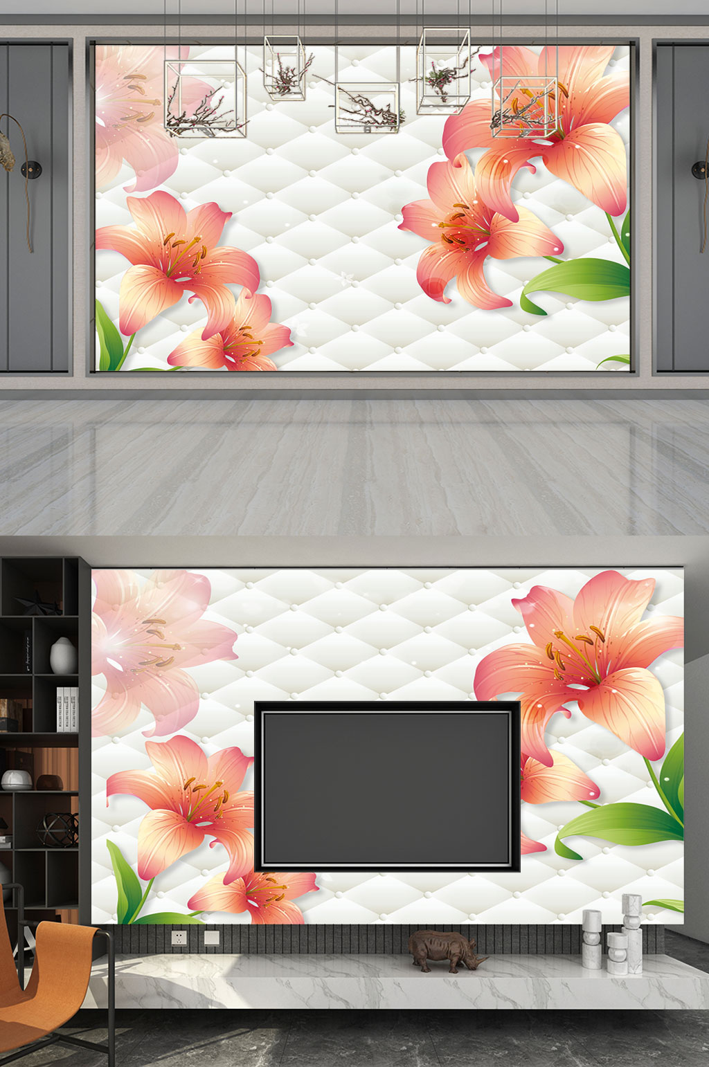 欧式花纹粉色百合素材