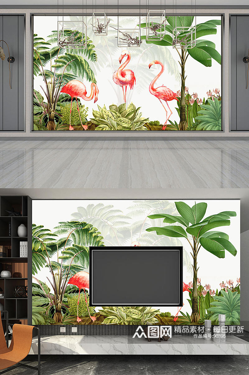 热带植物 动物 背景墙素材