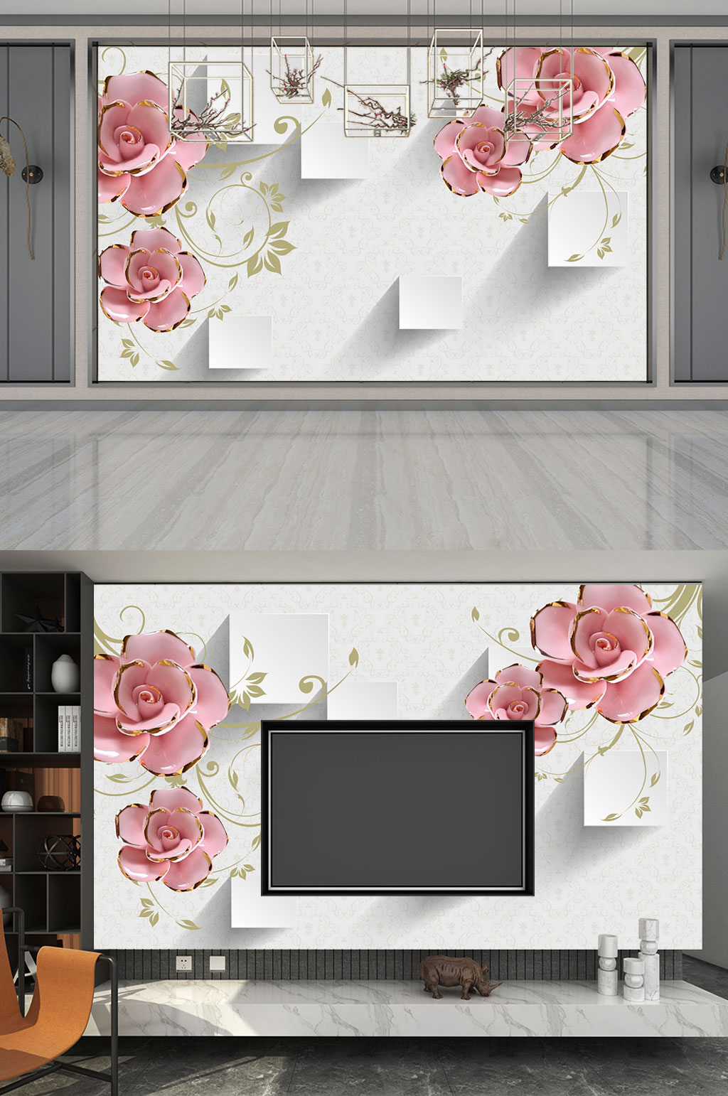 背景墙过道 3D花卉素材