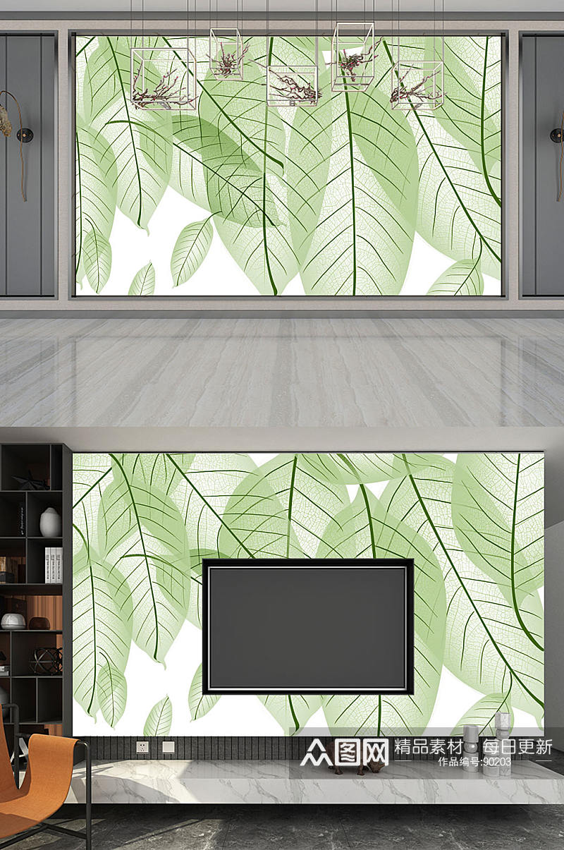 绿色叶子背景墙素材