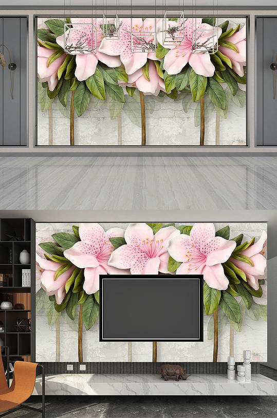 百合花卉  欧式背景墙