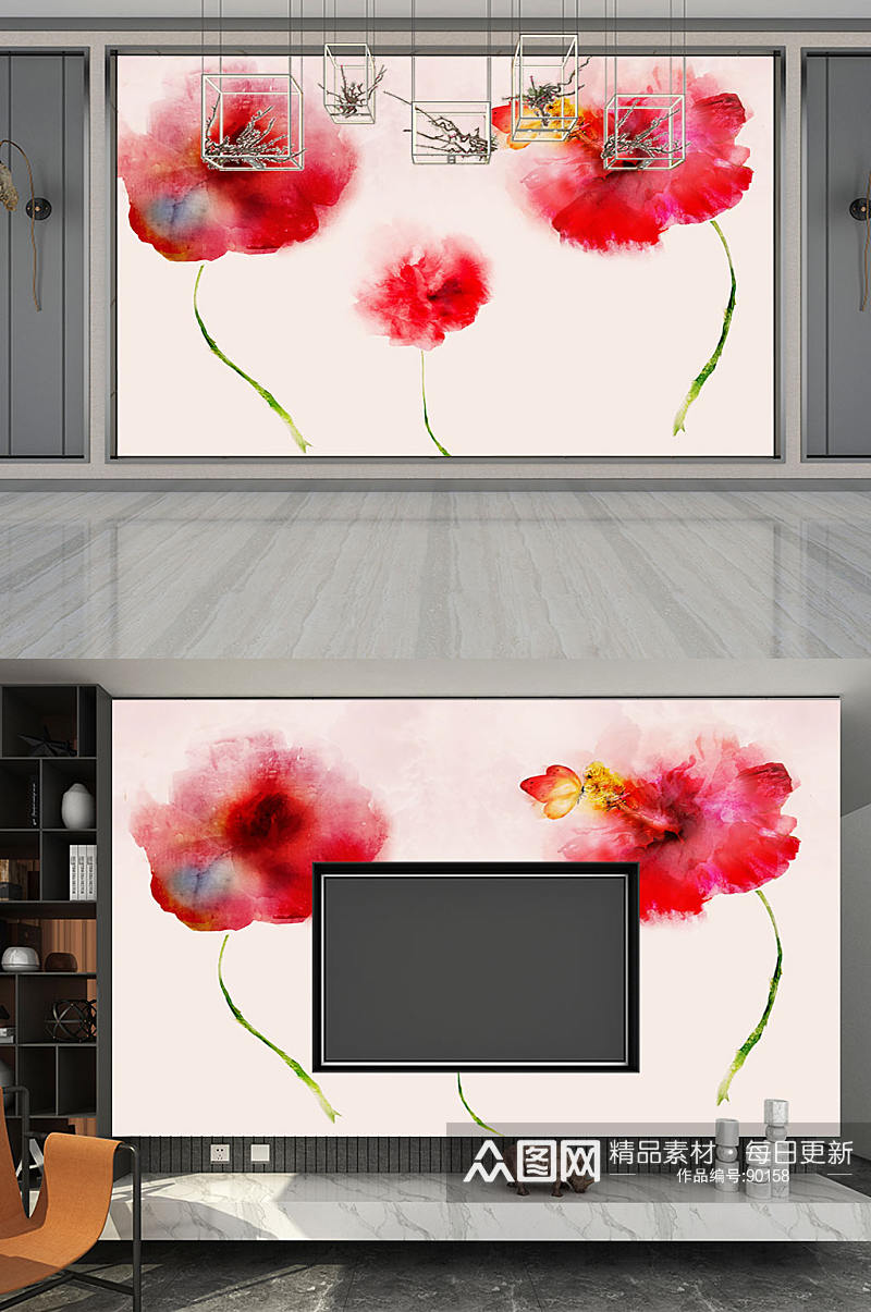 水彩抽象花卉背景墙素材